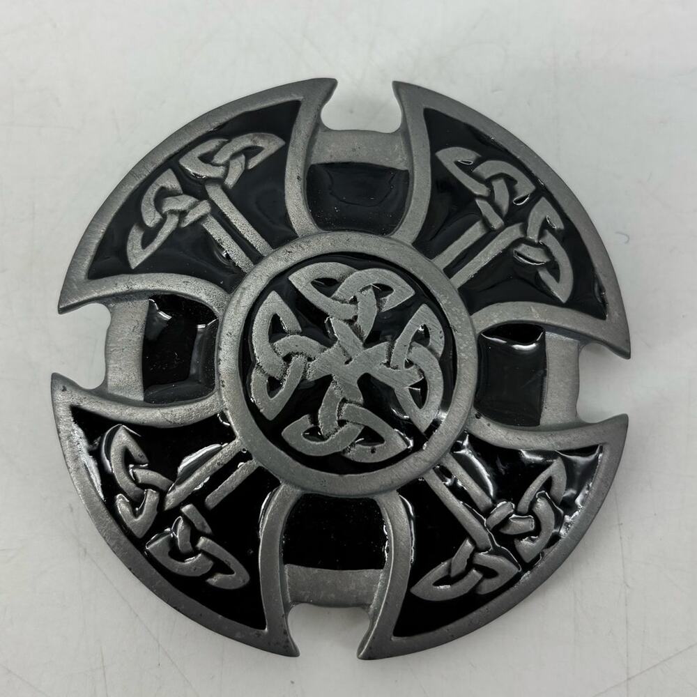 Classic Celtic knot motif Belt Buckle Pewter Vintage Enamel Symbolizes Eternity